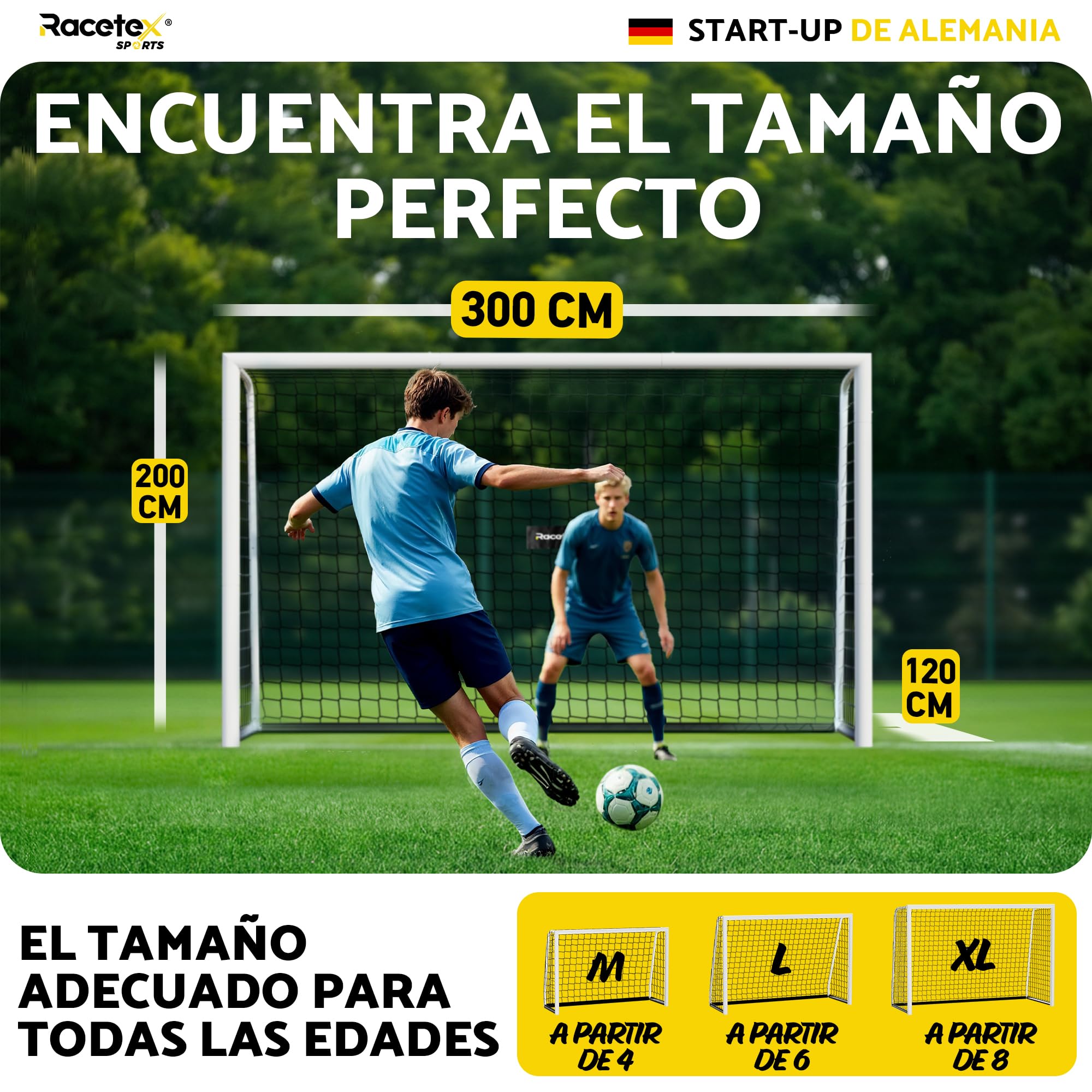 Portería de fútbol Racetex para jardín con marco de acero estable y anclaje de acero inoxidable