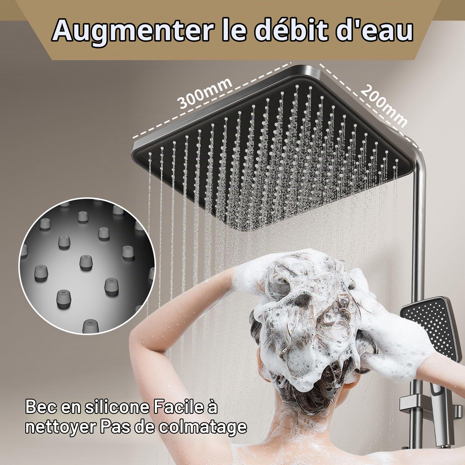 Colonne de Douche à LED avec Affichage Numérique et Horloge, Colonne de Douche avec Mitigeur et 4 Boutons Style Piano, Hauteur Réglable de 77 à 115 cm, Éclairage d’Ambiance Multicolore