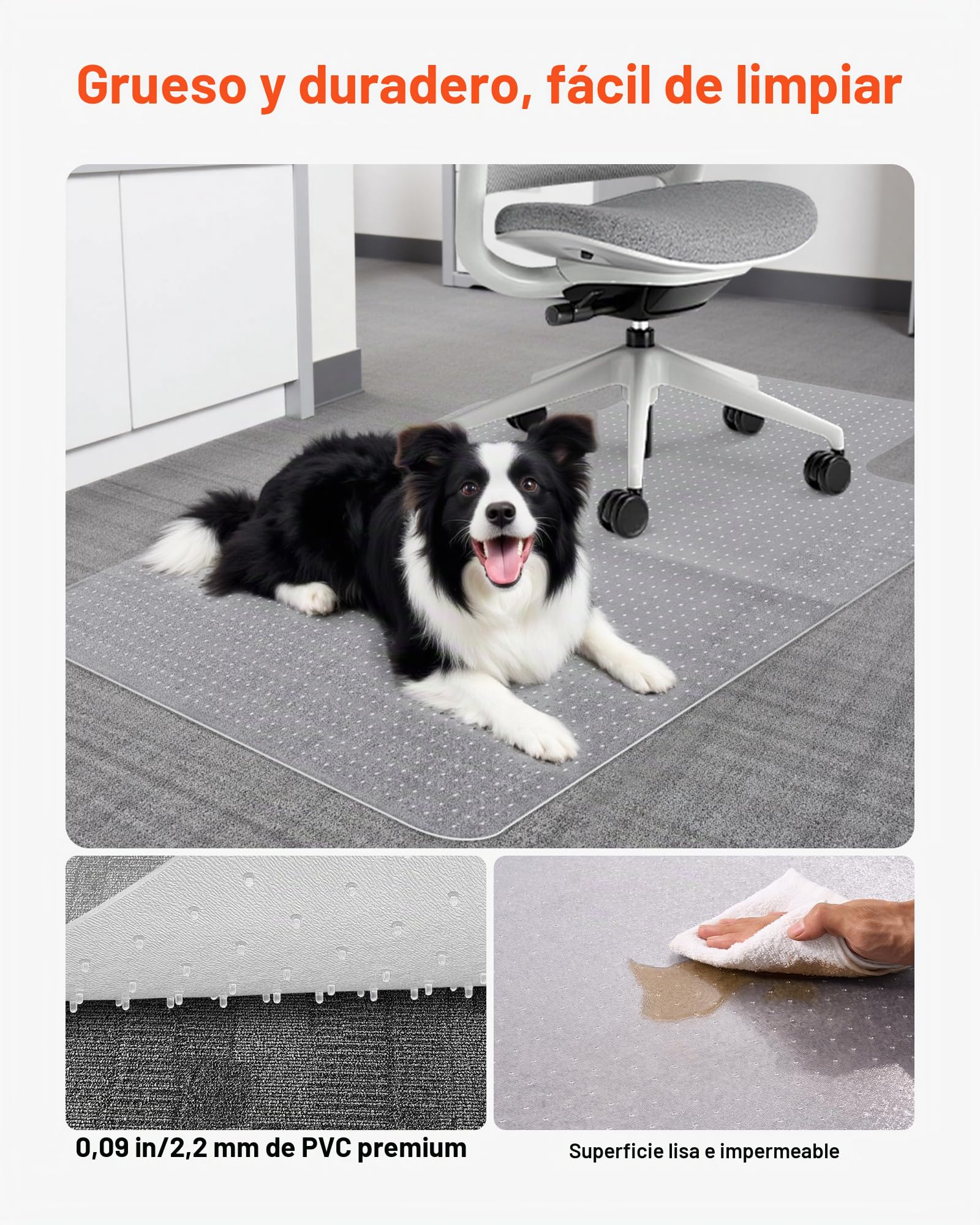 VEVOR Alfombra Protectora para Suelos Alfombrados 1219,2 x 914,4 mm Alfombrillas de PVC para Silla de Oficina Antideslizante Fácil de Limpiar Deslizamiento Suave para Hogar, Oficina, Transparente