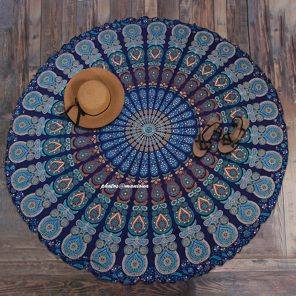 Maniona Tapestry Indian Mandala Round Roundie Beach Throw Tapestry Hippy Boho Gypsy Cotton Tablecloth Beach Towel Gift , Round Yoga Mat 50"