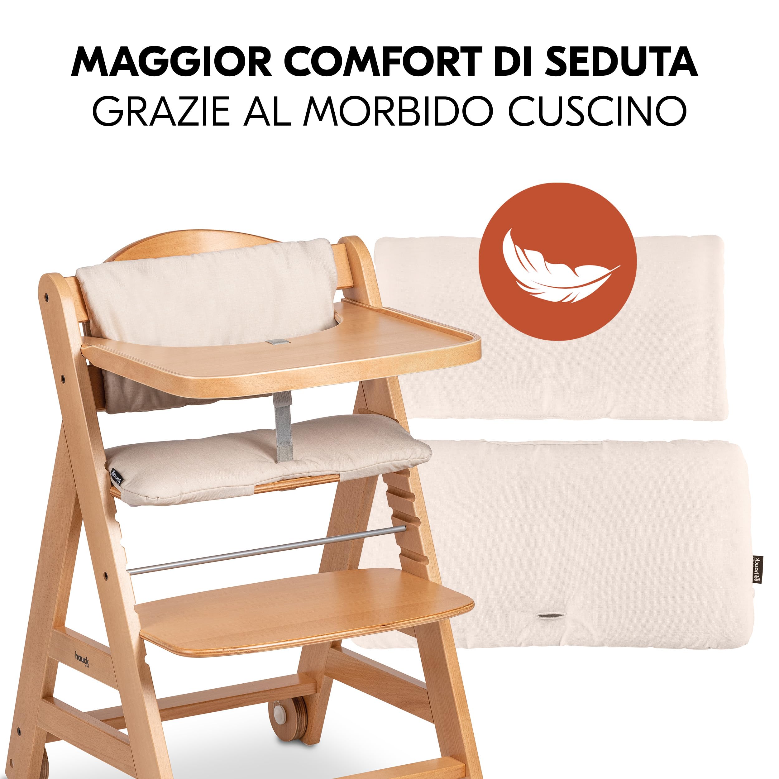 hauck Seggiolone Beta+ Newborn Set Premium da 0 Mesi - Seggiolone Legno Evolutivo, con Sdraietta Neonati (Dondolo Neonati), Cuscino Seduta, Vassoio - (Sdraietta: Grigio chiaro, Naturale)