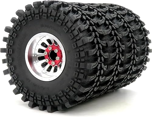 HOBBYSOUL Neumáticos RC 1.9 de altura de 4.75 pulgadas y ruedas Beadlock de 1.9 ajustables, 4 llantas de compensación negativa, color negro para 110