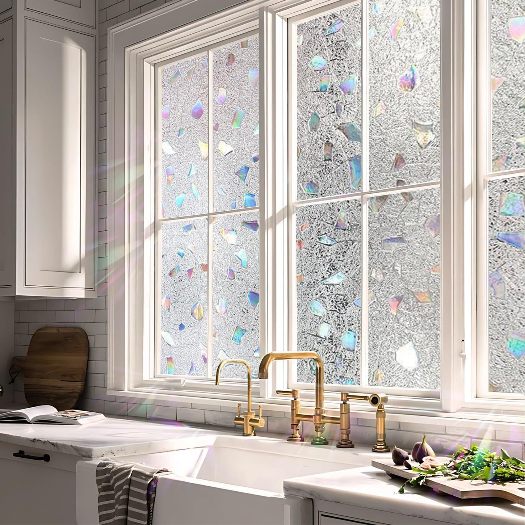 Sichtschutzfolie 90 x 415 cm, Privatsphäre, Lichtdurchlässig, Statisch Haftend Nicht Klebend, Isolierfolie, Tönungsfolie Fenster Wohnzimmer, Bunter Stein