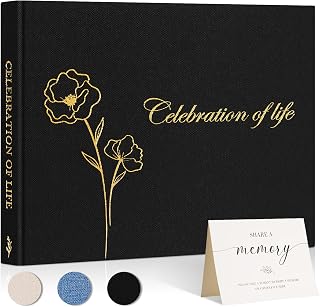 Lanpn Funeral Guest Book for Celebration of Life, Linen Memorial Service Registry Guest Book, Funeral Favors Sign in Books for Guests, Memory Book for Funeral with Memory Table Sign, Black