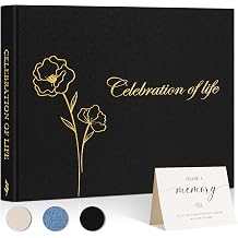 Lanpn Funeral Guest Book for Celebration of Life, Linen Memorial Service Registry Guest Book, Funeral Favors Sign in Books for Guests, Memory Book for Funeral with Memory Table Sign, Black