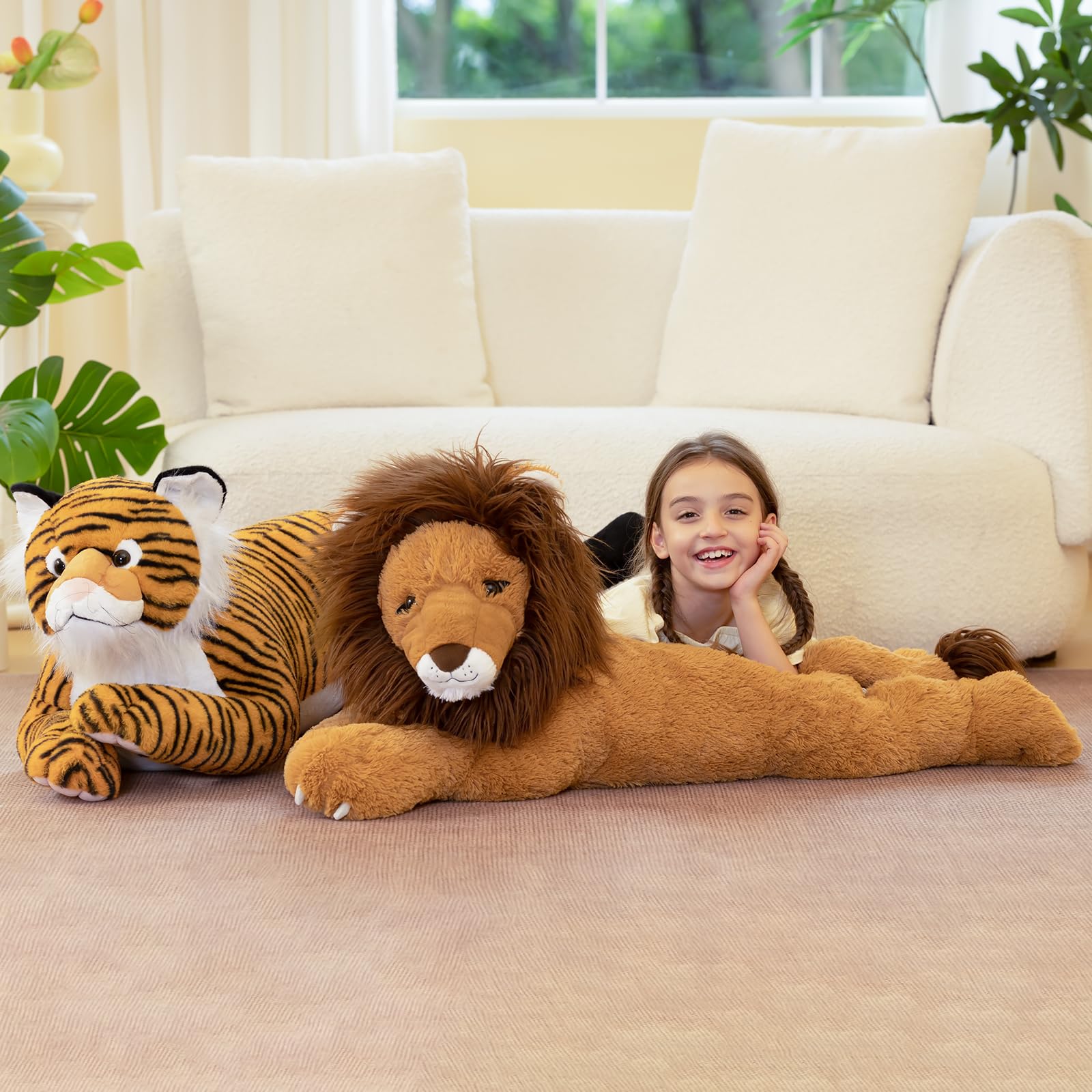 KERTA 43.3inch Giant Tiger Stuffed Animal, Hugging Soft Tiger Plush Body Pillow for Boys Girls, Realistic Large Stuffed Tiger Plush Toy Gift for Christmas Birthday Decor 7