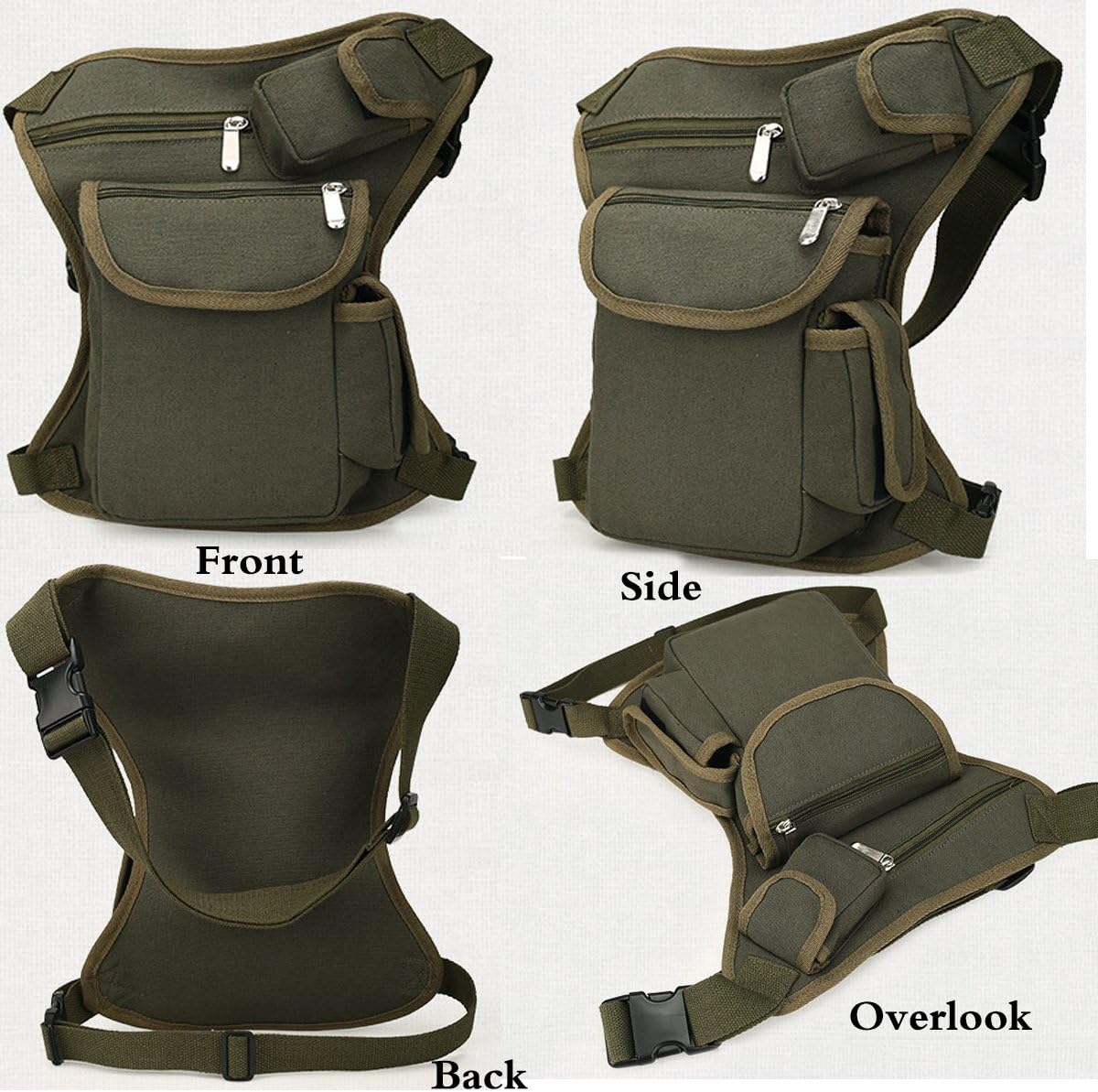Small Multi-Purpose Drop Waist Leg Bag Canvas Utility Tactical Hip Molle Pack Sport Camping Hiking Motorcycle Racing Thigh Pouch Army Green - Image 3