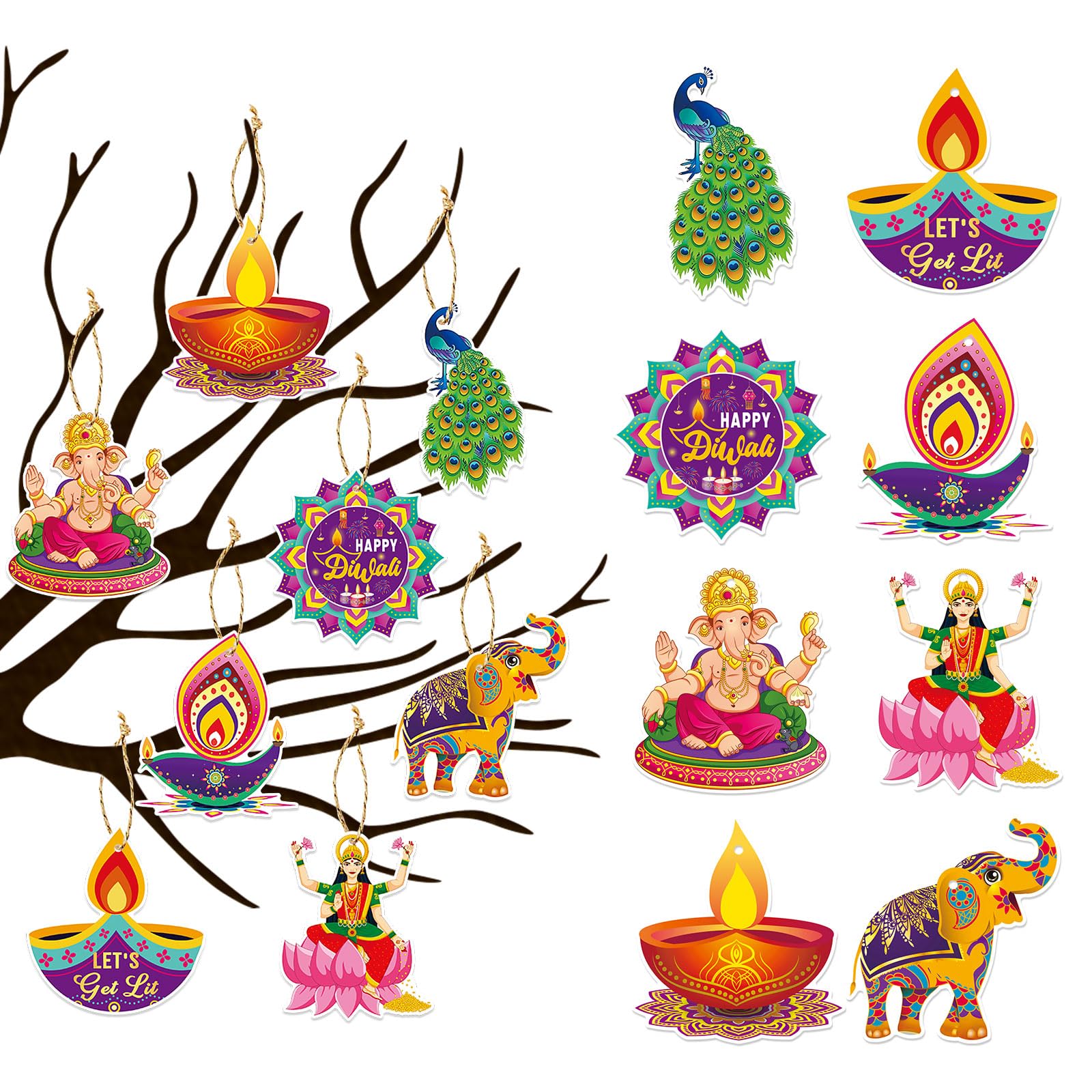 Athem Colorful 8 Pcs Paper Pendant Diwali Decorations - Indian Pooja Decorations For Home, Navratri, Wedding, Ganesh Pooja