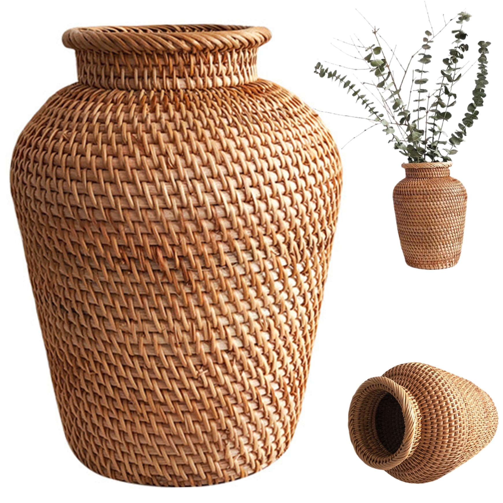 Wedhapy Tall Wicker Vase Rattan Vase, 7.8x6 Tall Woven, Rustic Decorative Wicker Basket for Weddings Home Table Centerpiece Decor Rattan