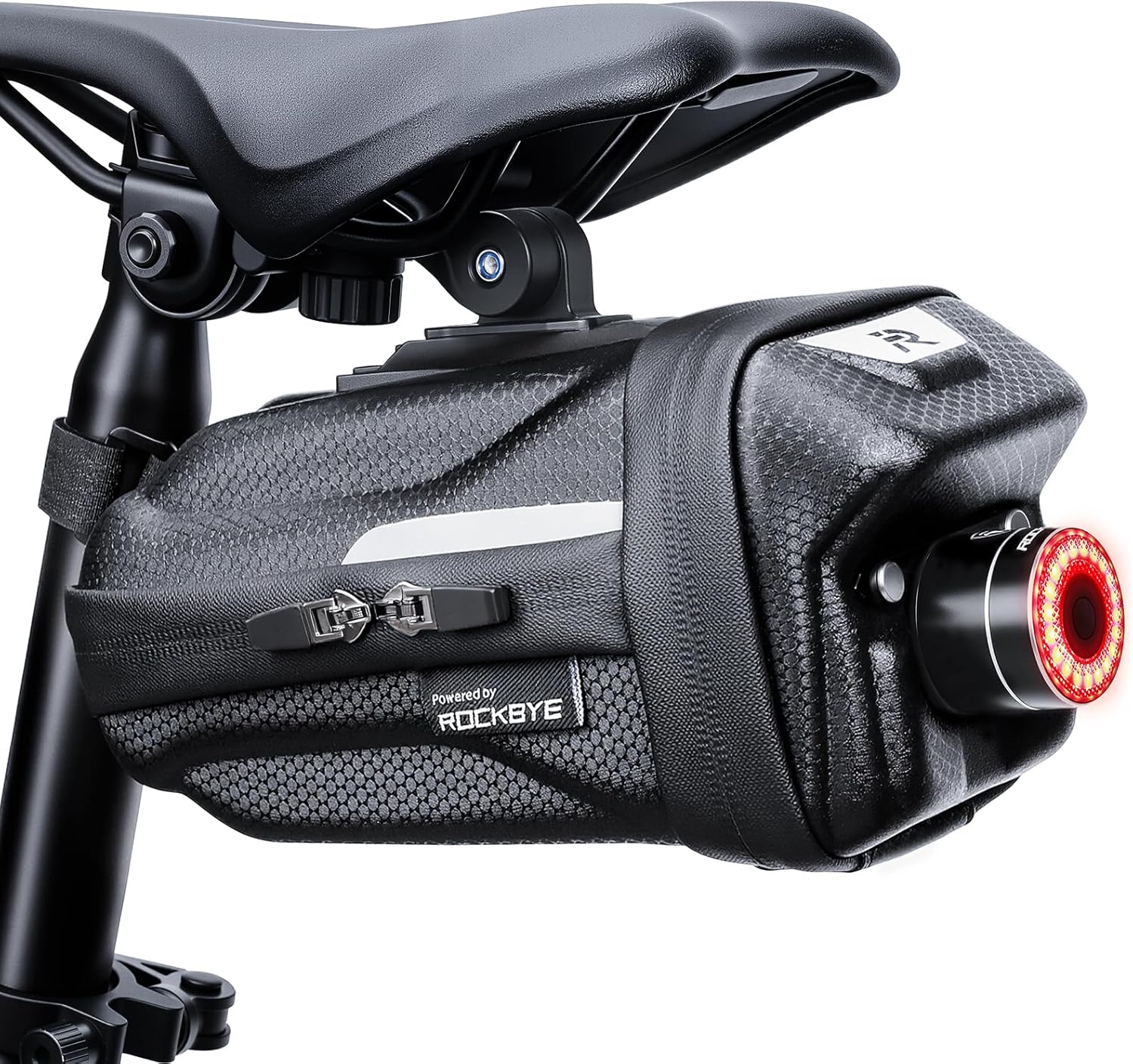 Bike Saddle Bag with Taillight, 2.0L Waterproof & Easy-Install Bicycle Saddle Bag, 3D Shell Cycling Seat Pack for Road/E-Mountain Bikes, Durable Storage Bag for Cyclists