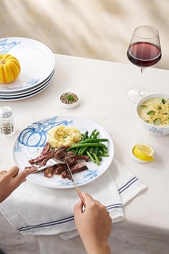 Miniatura 3 de Minh - Juego de 6 platos largos de porcelana azul y blanco, platos de ensalada de 9 pulgadas de profundidad, platos de postre costeros y náuticos de