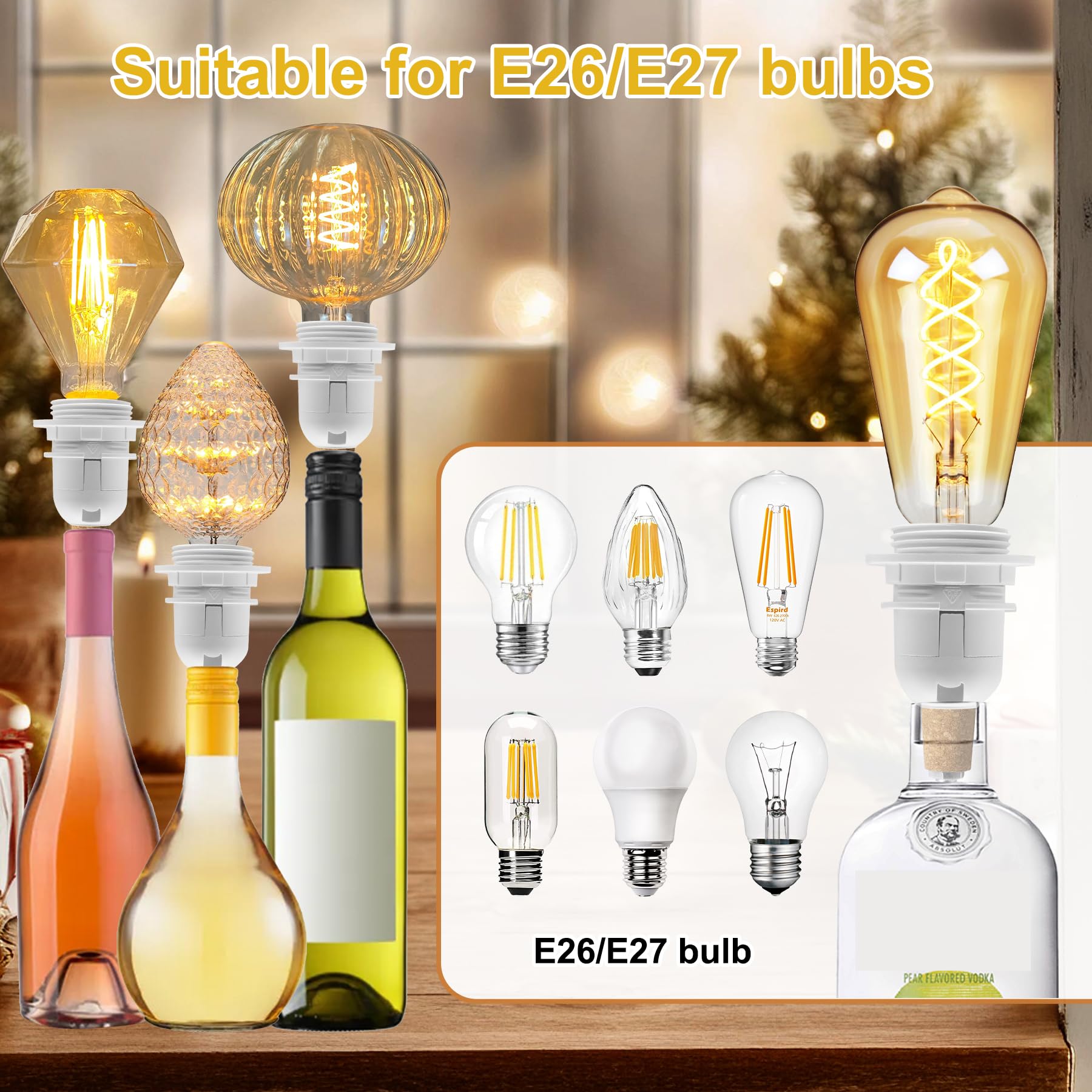 Bottle Lamp Kit Do It Yourself, E27 Lamp Holder with 240CM Cable, Bottle Light Adaptor Kit, Including 3 Sizes of Stoppers - Image 4