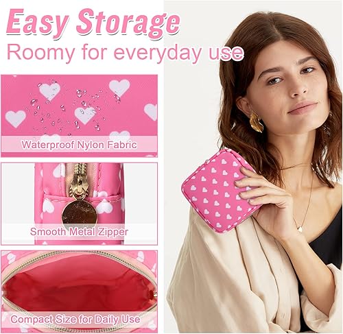 Miniatura 3 de izuzta Nylon Lager Pequeño Slim Mini Maquillaje Bolsa Organizador, Rosado Heart, Mini, Viajes