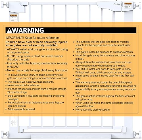 Miniatura 9 de Cumbor Puerta para bebés de 29.7 a 54.2 pulgadas de ancho para escaleras, puerta para perros con cierre automático de los premios Mom's Choice