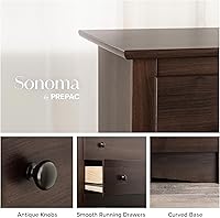 Vista 80 de Prepac Cómoda rústica estilo casa de campo, cómoda negra para dormitorio, cómoda con 5 cajones de 18.5 pulgadas de profundidad x 27.5 pulgadas