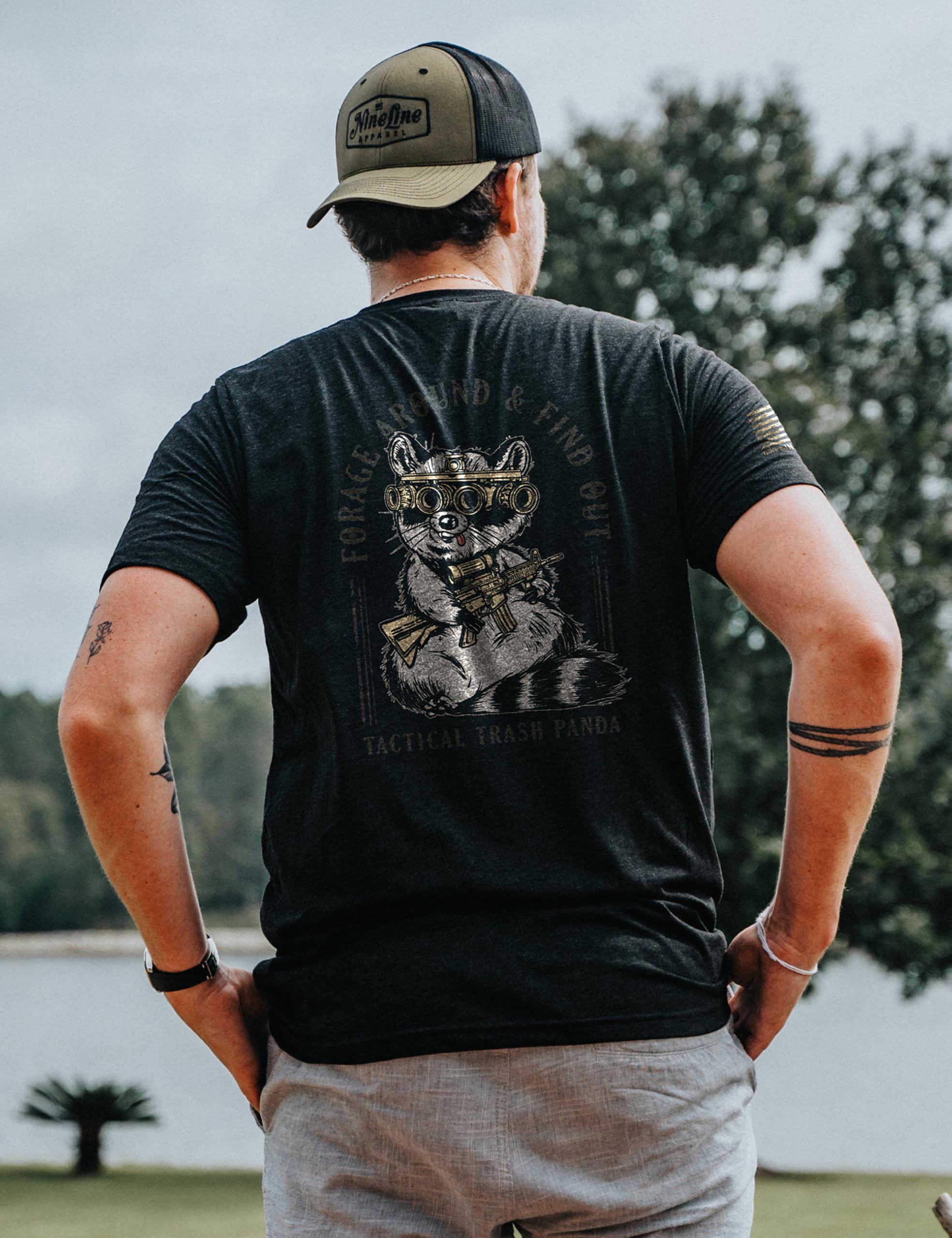 Nine Line Tactical Trash Panda T-Shirt, lustiges Waschbär-Militär-Grafik-T-Shirt, patriotische Veteranen-Bekleidung, hergestellt in den USA