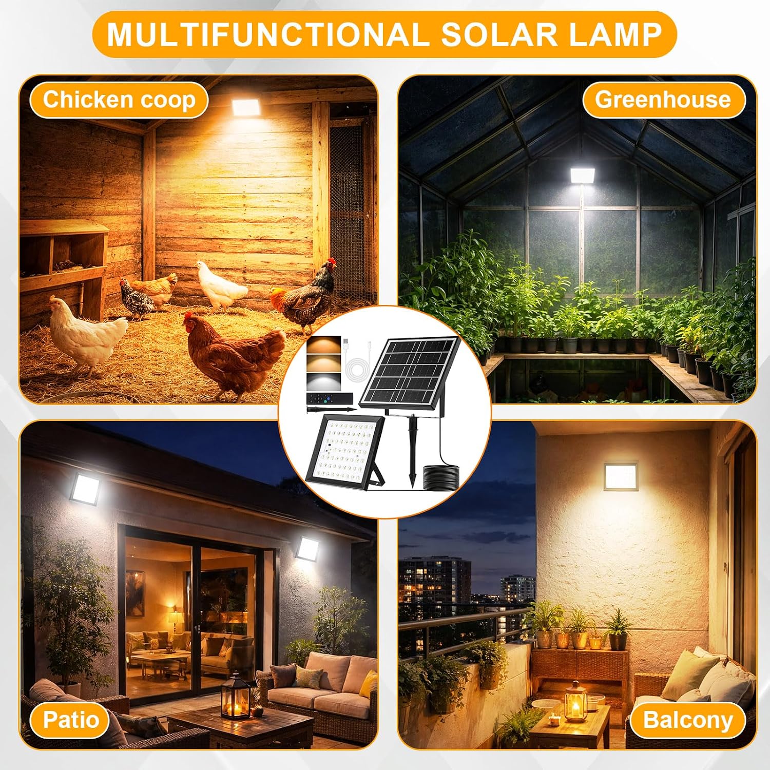 Solar Lights Outdoor with Motion Sensor, 124-LED Solar Flood Lights Outdoor Dusk to Dawn with 16.4ft Cable, 3 Modes for Outside Waterproof Ip65 for Gazebo, Barn, Garage, Greenhouse, Shop