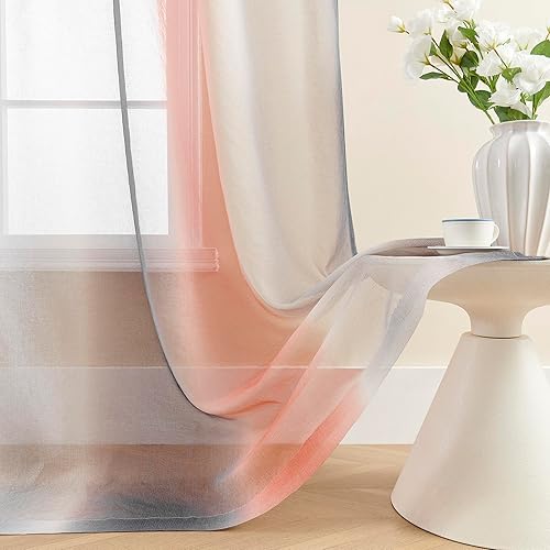 Vista 42 de XiDi Ombre Sheer Curtain Panel Set,Pink Green and Purple Semi Transparent Voile Drapes Short Sheer Curtains for Girls Bedroom Decor,2 Packs 52inch