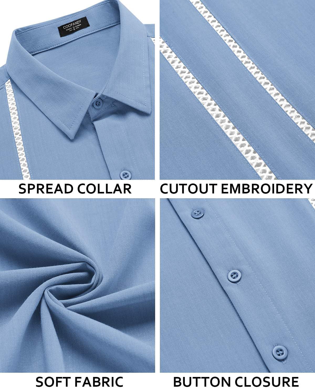COOFANDY Men's Cuban Guayabera Shirt Short Sleeve Button Down Shirts Casual Summer Beach Linen Shirts - Image 5