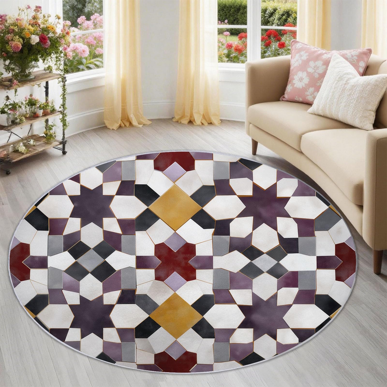Tapis de sol salon en flanelle douce 180 cm motif géométrique et rétro