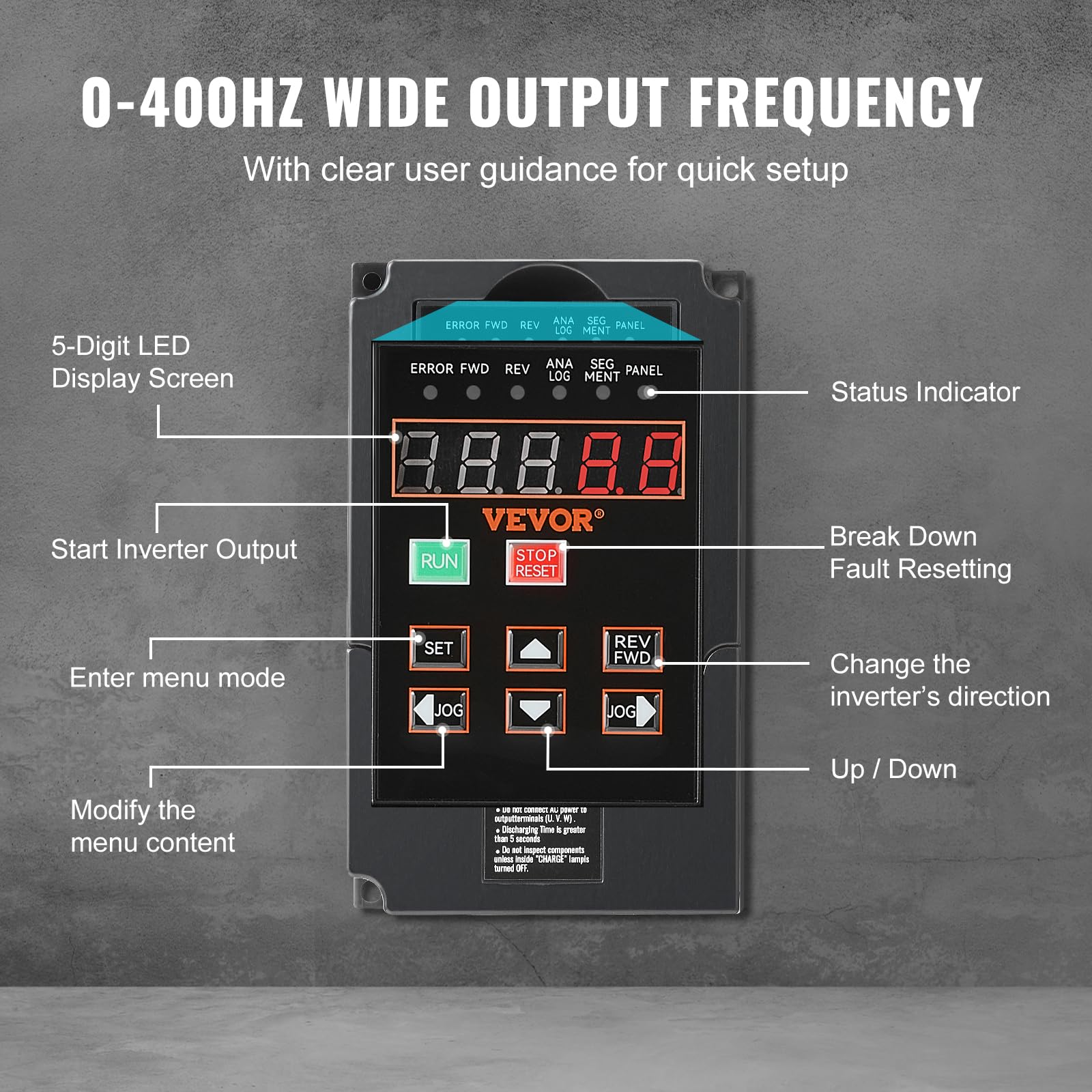 VEVOR VFD 2HP, 1.5KW, 7.5A, 1 o 3 fases 220V entrada a 3 fases 220V salida variador de frecuencia, entrada 40-60Hz, salida 0-400Hz VFD para control de velocidad CNC del motor del husillo