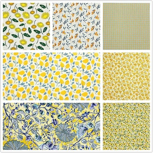 Miniatura 2 de Tela acolchada a cuadros de níspero de girasol, paquetes de tela de algodón amarillo, 7 piezas de 18 x 22 pulgadas