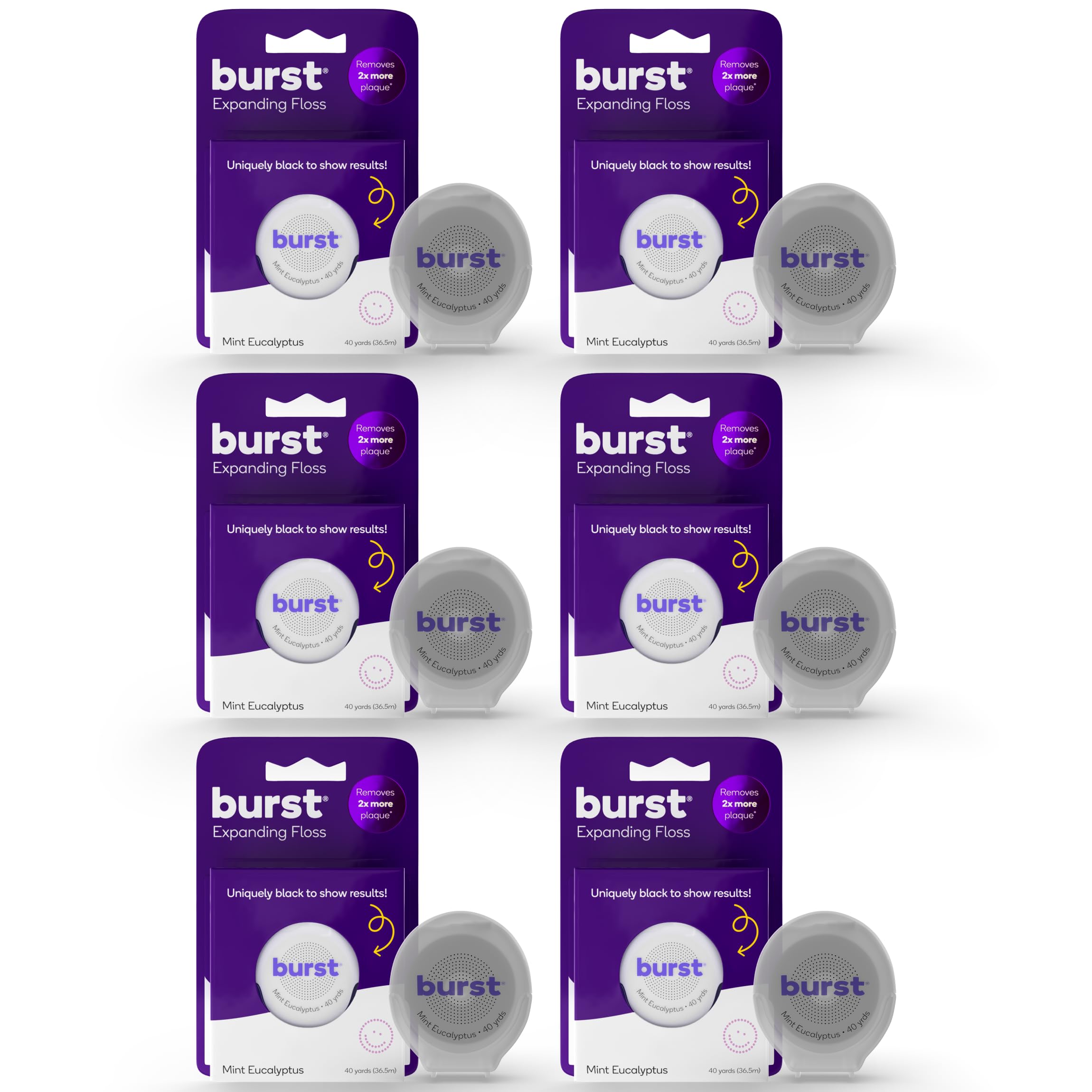 BURST Expanding Dental Floss Mint Eucalyptus 240 Yards Stain Absorbing Woven Teeth Floss with Xylitol Coating to Fight