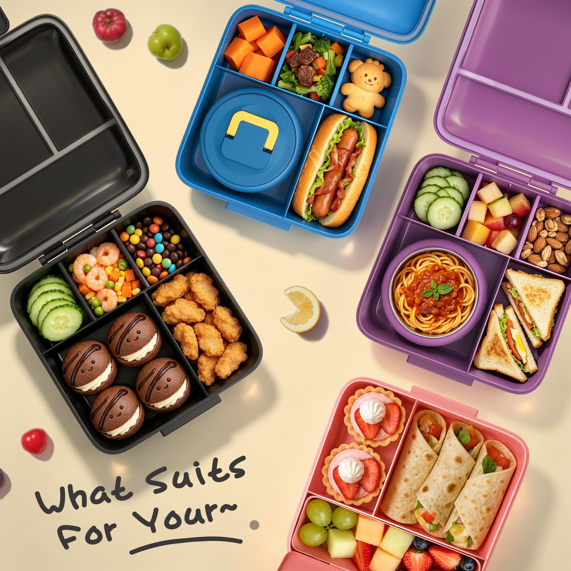 JXXM Bento pudełko na lunch dla dzieci, z termosem na zupę 237 ml, szczelne pojemniki na lunch z 5 przegródkami, termos na żywność i torba na lunch, pojemniki na żywność do szkoły (A-czarne, konsola