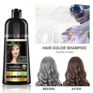 Herbishh Hair Dye Color Shampoo, 500ml Dark Brown, Argan Oil for Hair 30ml - Strengthening Combo for Frizz Control & Damage Repair