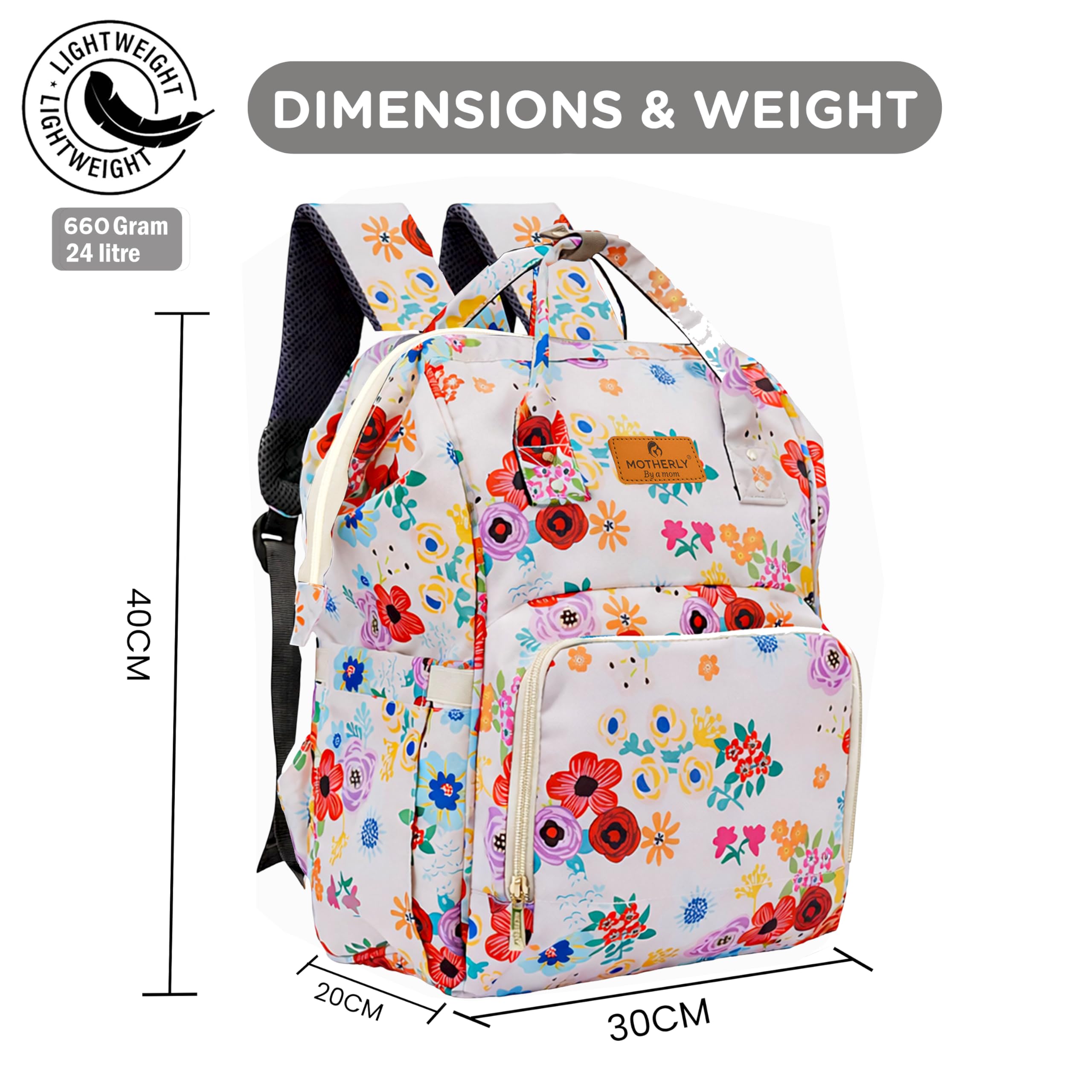 Motherly Elegant Diaper Bag for Mothers for Travel, Maternity Bag for Newborn Baby, Mothers Travelling Bag, Multipocket Water Resistant Baby Bag, Hospital Bag for Moms with Warranty (Garden Glam)