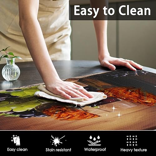 Miniatura 7 de Juego de 2 tapetes de cocina de vino antifatiga acolchados de uva para piso, tapete retro impermeable antideslizante para cocina, tapetes y