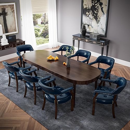 Miniatura 7 de LEEMTORIG Silla de comedor de piel sintética con brazos, silla de comedor de madera maciza con respaldo de apoyo, sillas de escritorio de oficina