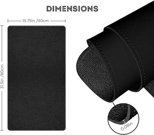 Miniatura 3 de FTC Alfombrilla de escritorio de piel sintética y secante, base de franela antideslizante (negro 31.5 x 15.75), alfombrilla de mouse cosida