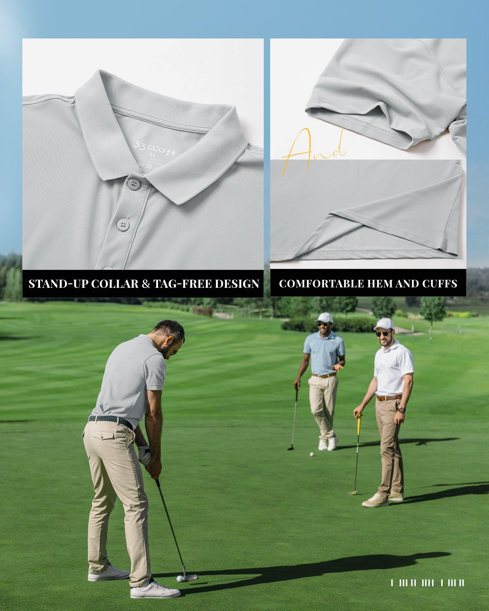 33,000ft Polo da uomo da golf UPF50+, protezione solare estiva, a maniche corte, ad asciugatura rapida, per sport all'aria aperta, in tinta unita, per uomini per golf, tennis