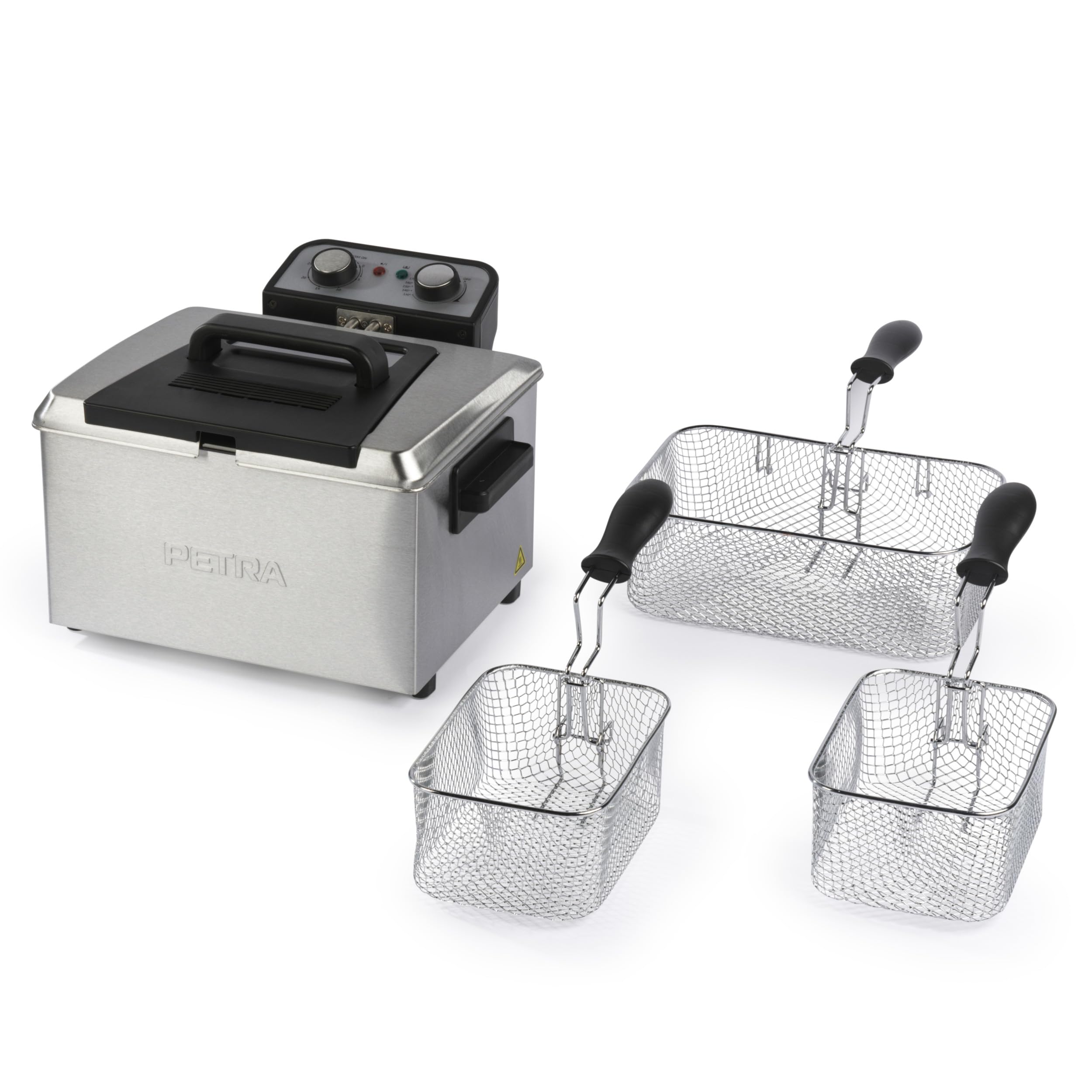Friggitrice ad Olio Profondo Petra da 5L – Grande Cestello in Filo Metallico e 2 Piccoli Cestelli, Manico Staccabile, Temperatura Regolabile, Finestra di Visualizzazione, 3000W, PT6266VDE