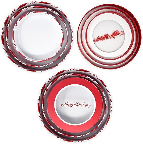 Miniatura 8 de Gift Boutique Latas redondas de galletas navideñas con ventana, caja de regalo con tapas, juego de 3 tamaños, diseño de bastón de caramelo rojo y