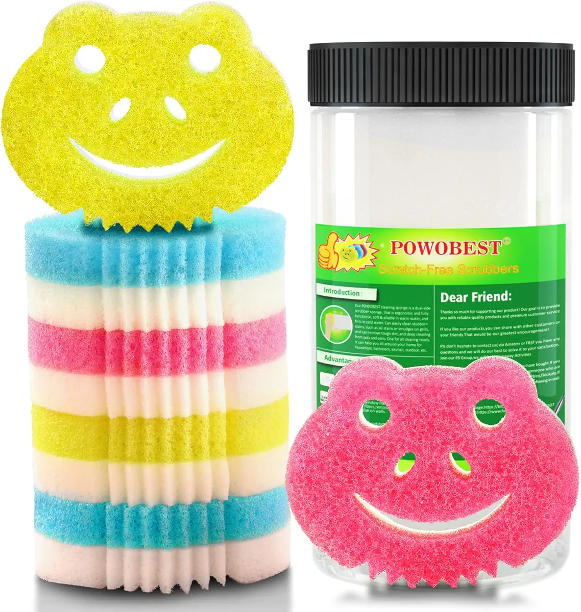 6 Pack Non-Scratch Scrub Sponge, Dual-Sided Temperature Controlled Kitchen Sponge for Dishes, Odor Resistant Scrubber, Cute Frog Scrub Sponges Household Cleaning Pads Bathroom Wall Cleaner