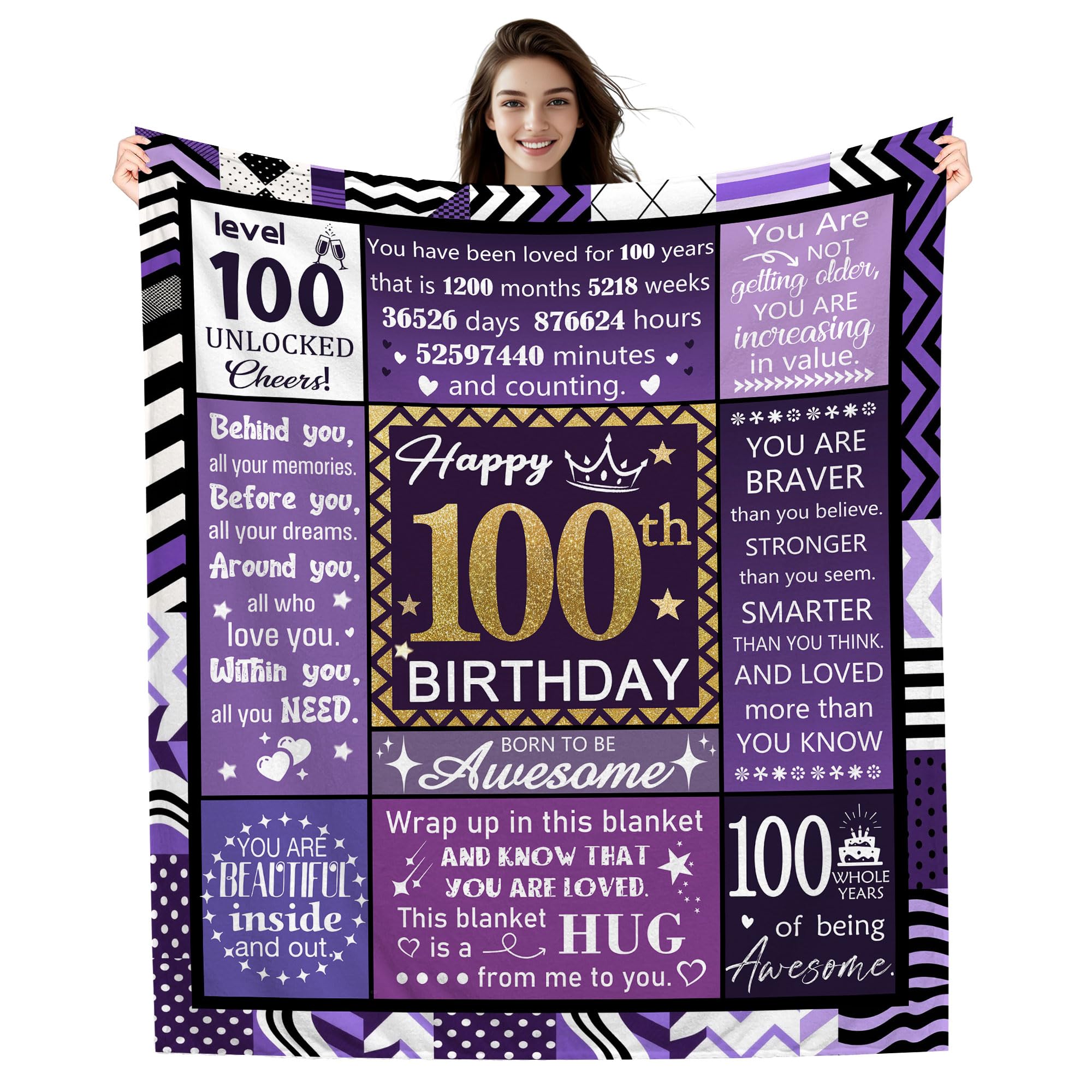 100 Years Old Gifts for Women, Happy 100th Birthday Blanket for Mum Auntie Grandma Sister Cousin Girlfriend Wife Best Friend, 100th Birthday Gift Ideas Blanket 50 * 60 Inches (100-her)