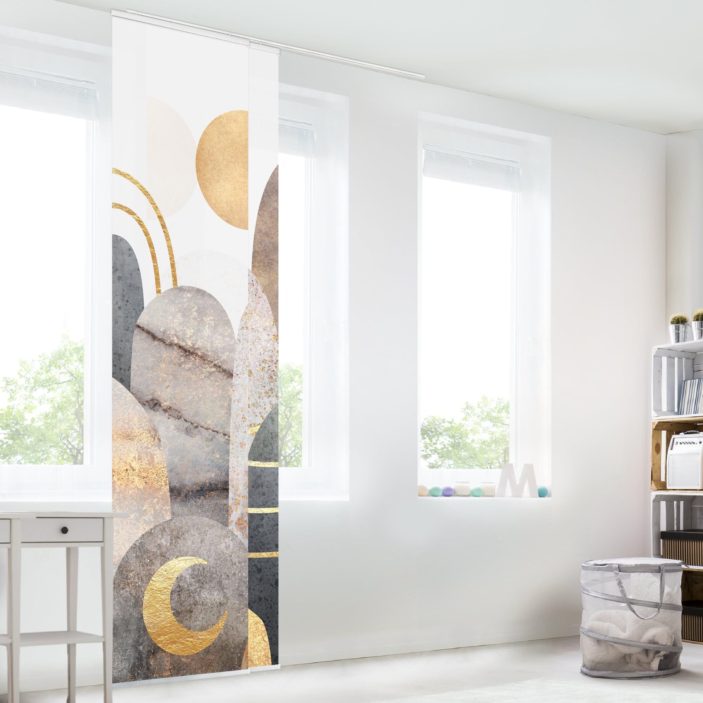 Schiebegardine halbtransparent 60er Paneel Klett Muster Textil lichtdurchlässig - Motiv Abstrakt Flächenvorhang grau Wohnzimmer Schlafzimmer 2559 (120x250 cm - 2er Set)