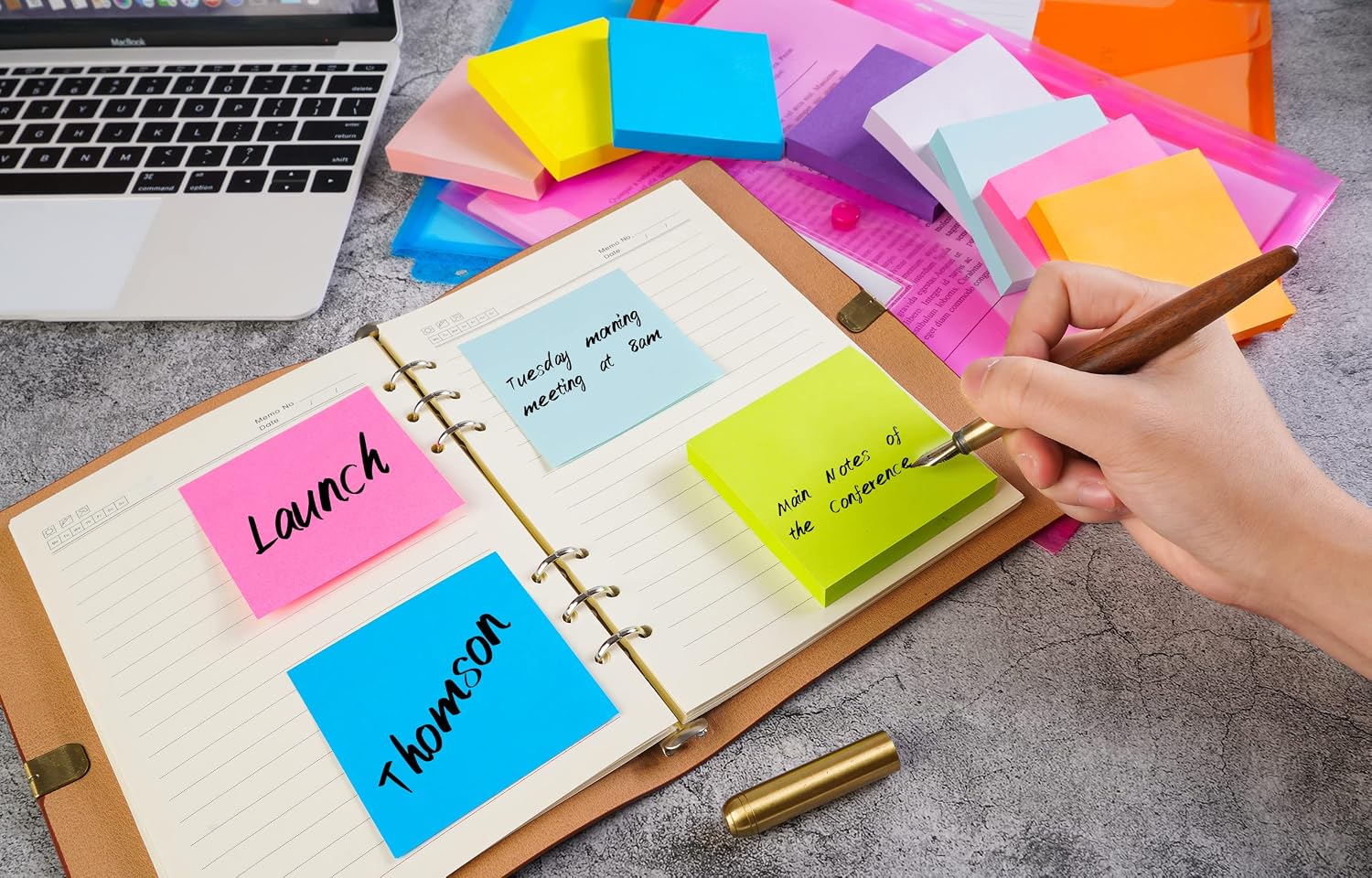 (9 Pack) Super Sticky Notes 3x3 in, 9 Bright Colors Post Self Sticky Pad Its for Office, Home, School, Notebook, 100 Sheets/pad
