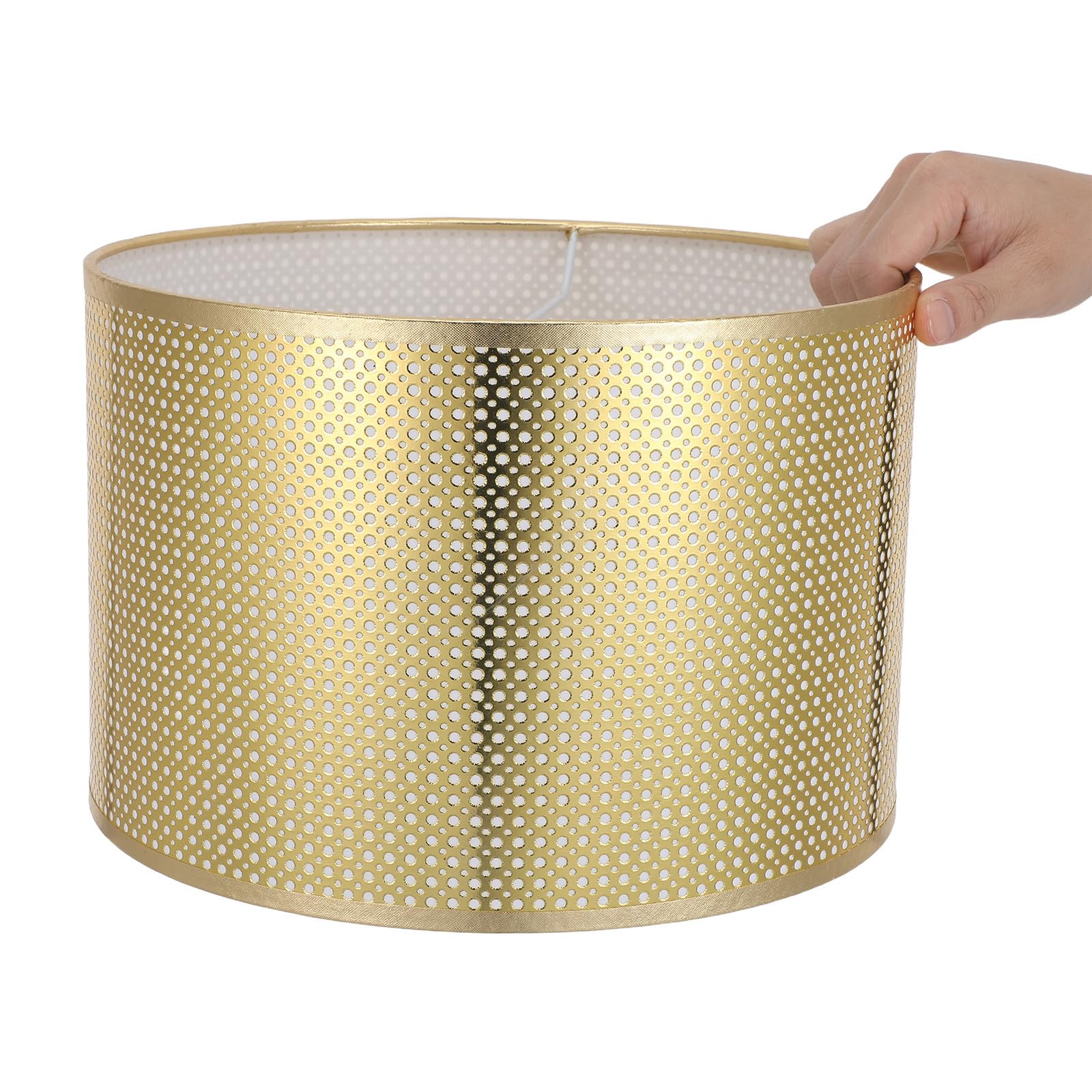 PLAFOPE Paralume Oro Attacco E27, Forma a Tamburo, Diffusore di Luce Morbida per Lampada da Tavolo e Lampada da Terra, Design Classico Artistico per Ambiente Domestico