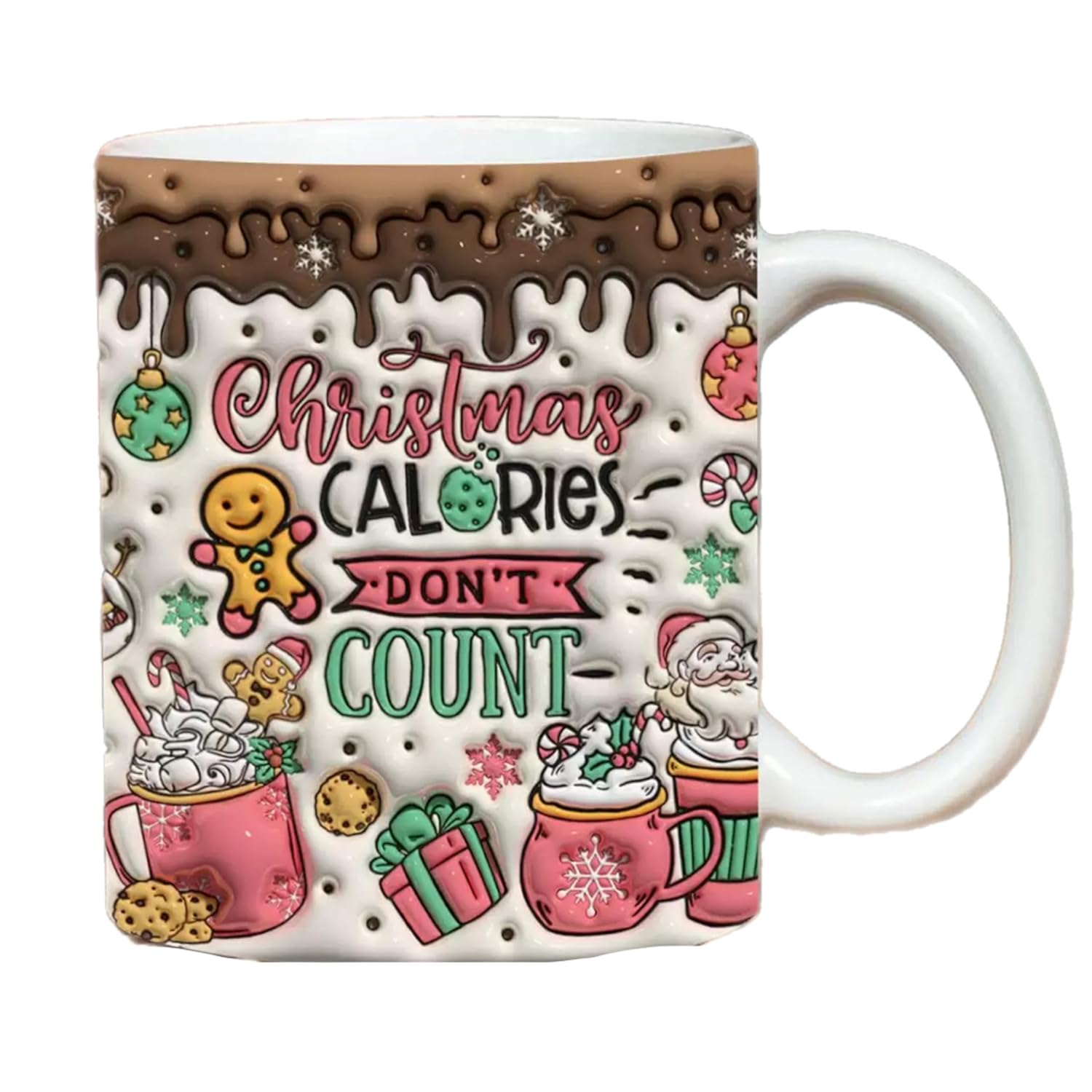 eBoutik – Fun Festive Printed 3D Ceramic Mug – Coffee,Tea Or Hot Chocolate Cup for Stocking Filler Or Secret Santa – Christmas Tableware Decoration Xmas Present (Christmas Calories Don’t Count)