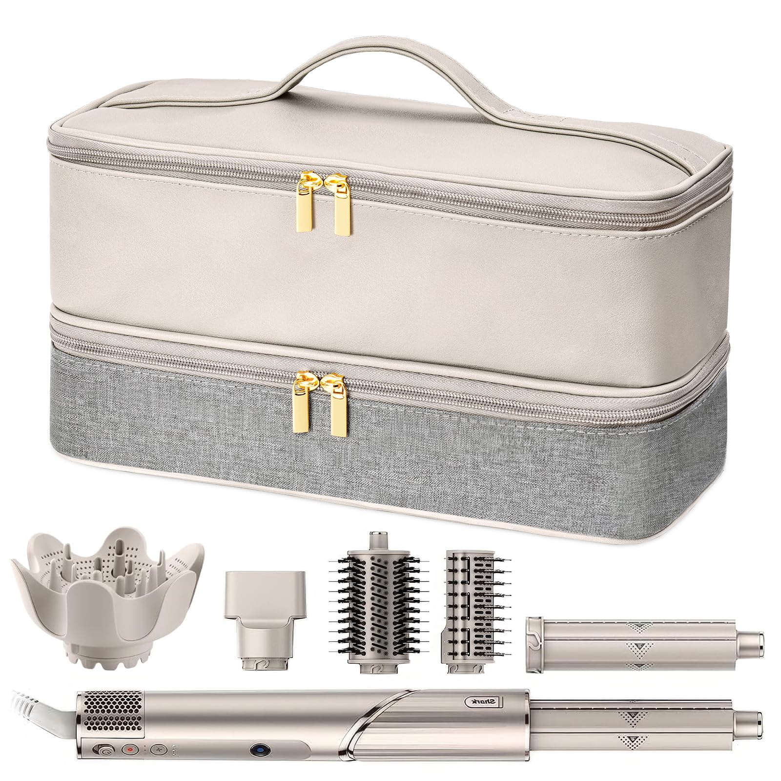 Double-Layer Hair Dryer Travel Case - Large Capacity Fits Shark FlexStyle/FlexFusion & Dyson Supersonic/Airwrap, Protective Organizer for Hair Tools & Attachments