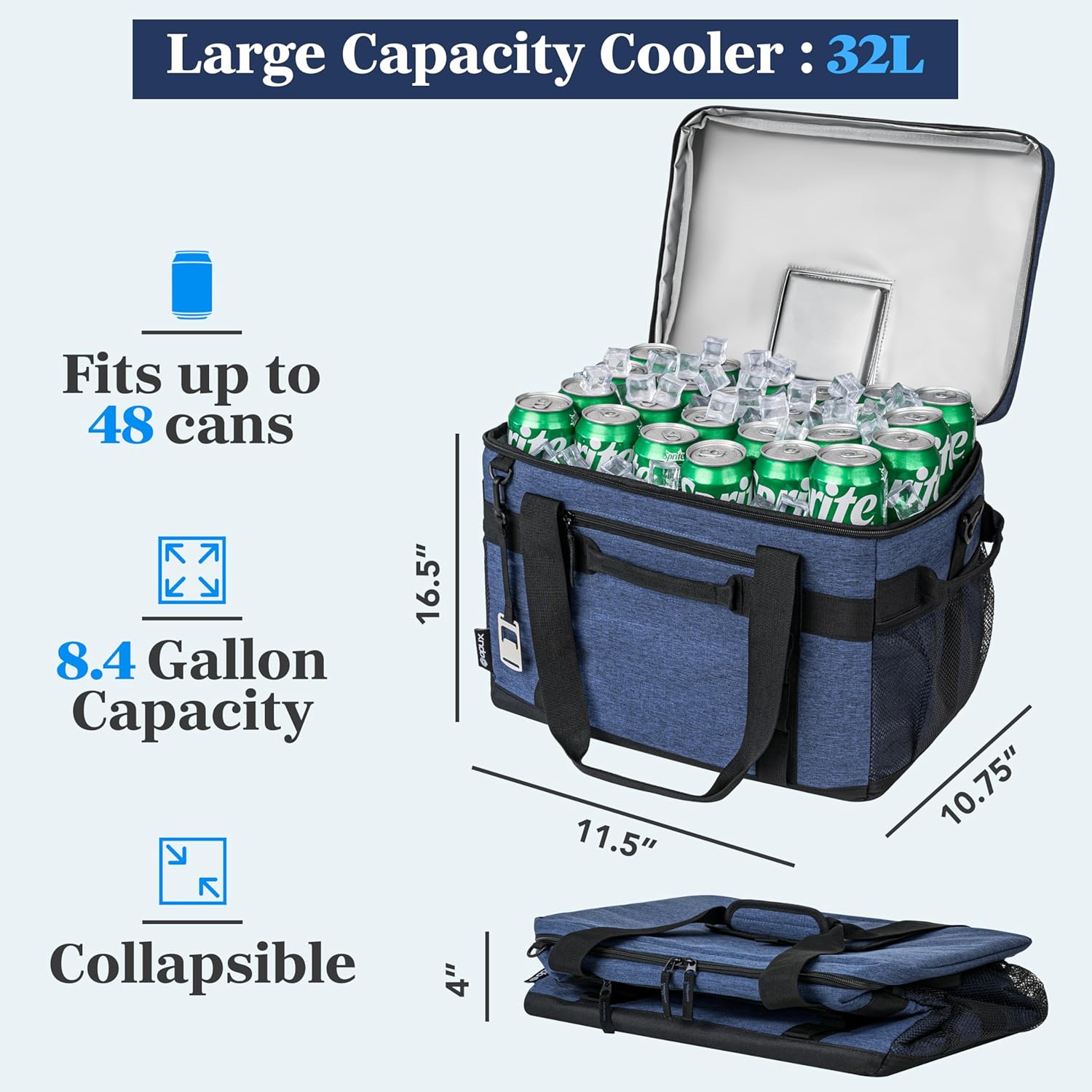 OPUX Cooler Bag, 48/60 Cans Insulated Soft Collapsible Portable Cooler, Soft Sided Leakproof Cooler for Beach Camping with Shoulder Strap, Ice Chest for Travel Road Trip Picnic