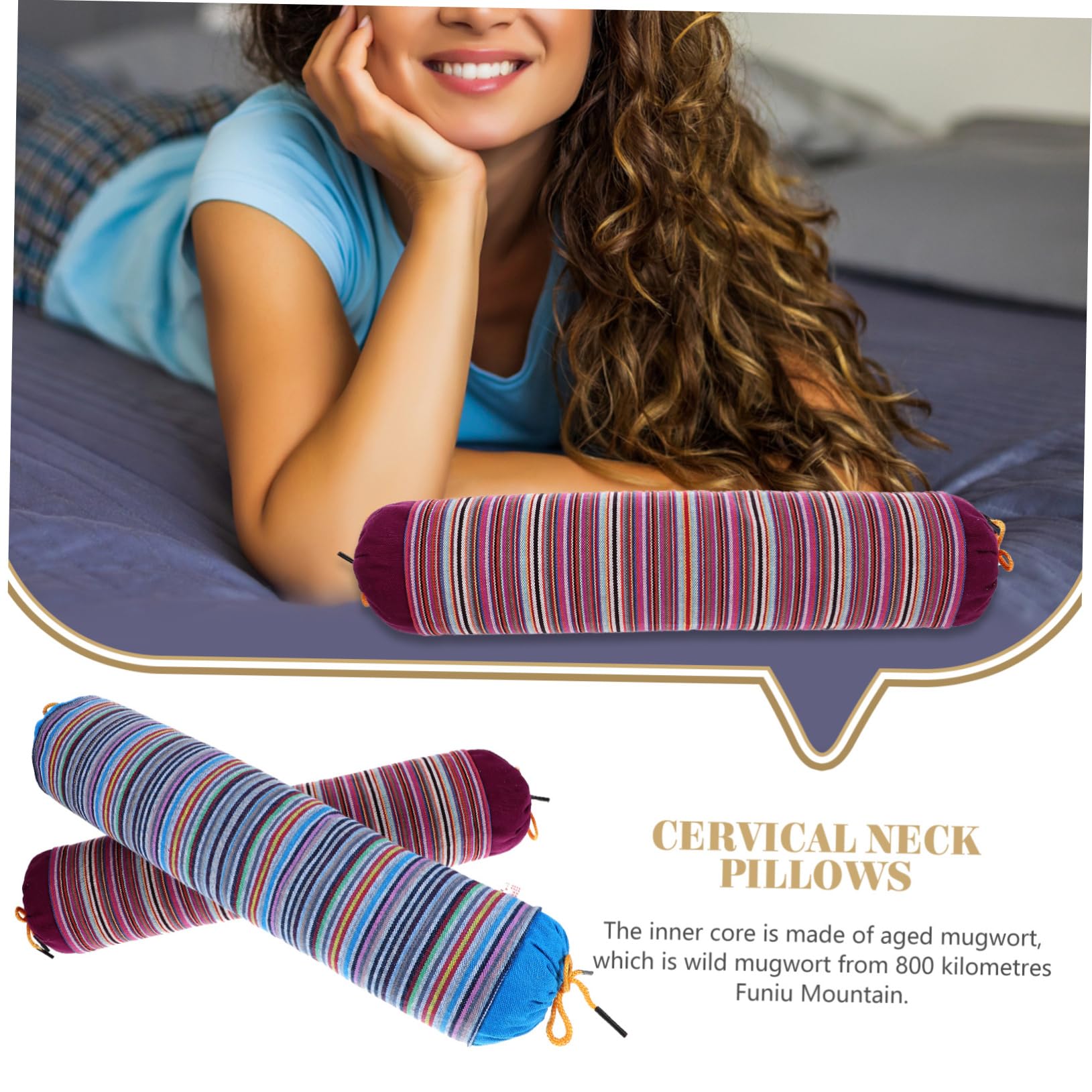 Ciieeo Almohadas Cervicales Cilíndricas y Redondas 2 Piezas Algodón Transpirable Alivio Cervical y Lumbar Sueño Reparador Uso Doméstico y Viaje Color Aleatorio