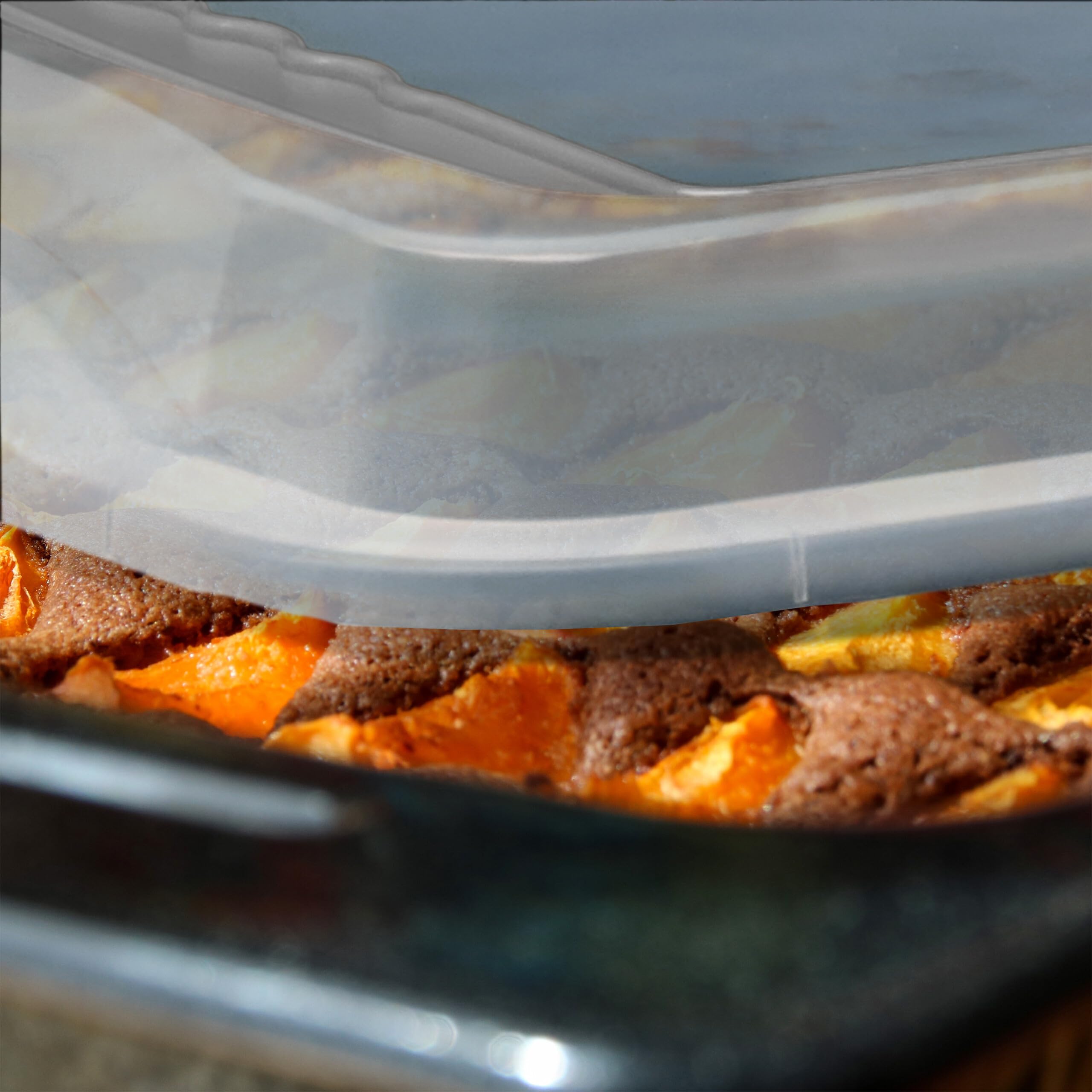 Relaxdays Bandeja de Horno con Tapa, Portatartas 3 en 1, 40,5x32,5cm, Molde Hornear, Cubierta Transporte, Gris