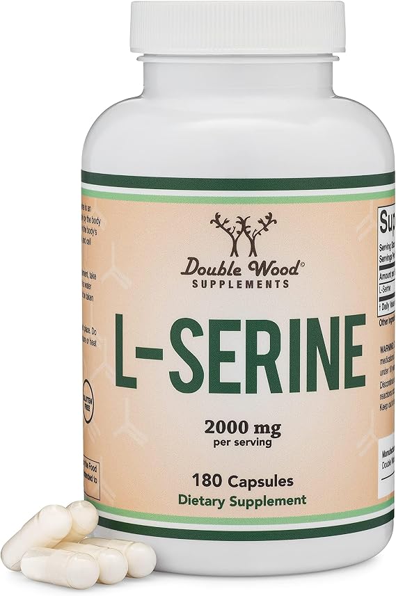 L-Serine Capsules (Third Party Tested) - 2,000mg Servings Used In Clinical Study, 180 Count, 500mg Per Capsule (L Serine Amino Acid For Serotonin Production And Brain Support) By Double Wood