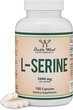 L-Serine Capsules (Third Party Tested) - 2,000mg Servings Used in Clinical Study, 180 Count, 500mg per Capsule (L Serine Amino Acid for Serotonin Production and Brain Support) by Double Wood