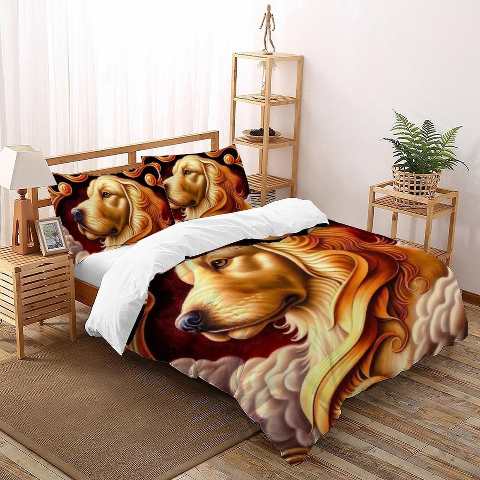 Housse de couette chiot doré microfibre 200x200cm : literie anti-plis facile à laver pour lit enfant