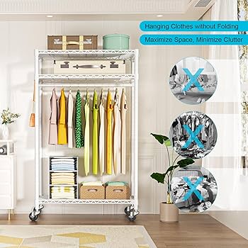 Amazon.com: FUTASSI P3 Rolling Clothes Rack, Clothing Racks
